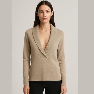 Ferrante Italy 100% Cashmere Beige Shawl Collar Sweater Size M